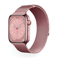 Bracelet Apple Watch en acier inoxydable or rosé maille milanaise ajustable pour modèles 38 à 42 mm.