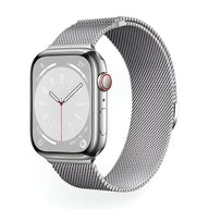 Bracelet Apple Watch en acier inoxydable argenté style maille milanaise, ajustable, mixte.