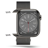 Bracelet Apple Watch maillage milanais en acier inoxydable gris foncé, taille 44-49 mm.