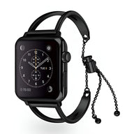 Bracelet Apple Watch en acier inoxydable noir avec chaîne réglable pour femme, modèle Graciela.