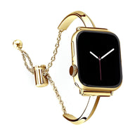 Bracelet Apple Watch en acier inoxydable or fin, chainette réglable pour femme, modèle Minoa.