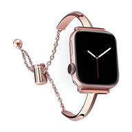 Bracelet Apple Watch Minoa en acier inoxydable or rosé avec fermoir coulissant et chaîne fine.