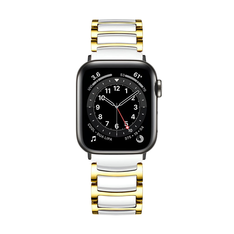 Bracelet Apple Watch en acier inoxydable blanc et or, modèle Delta, pour homme, 38 à 42 mm.