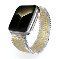 Bracelet Apple Watch en acier inoxydable tricolore argent, or et or rosé, modèle tressé Galixo, pour homme.