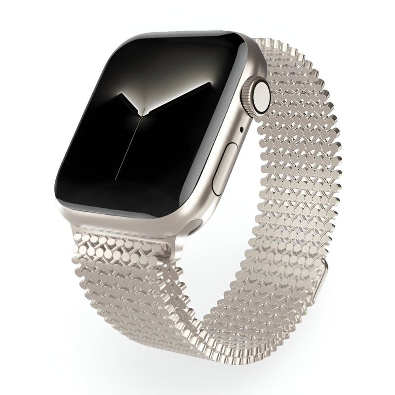 Bracelet pour Apple Watch en acier inoxydable gris argenté à maillons texturés pour homme.