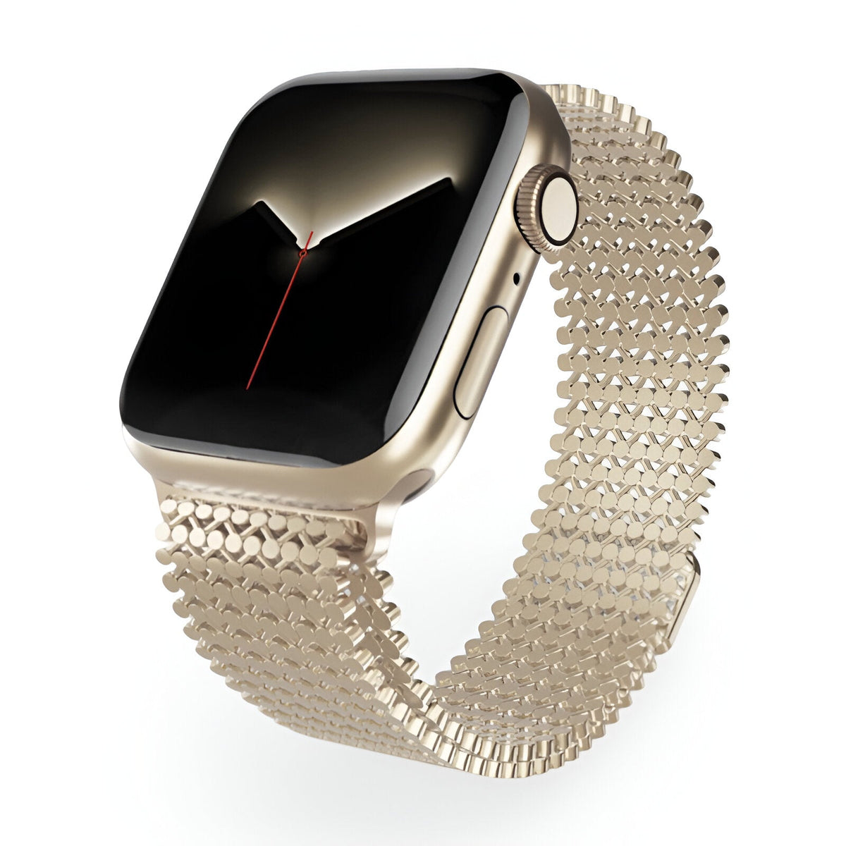 Bracelet Apple Watch en acier inoxydable or rosé, maille milanaise fine pour homme.