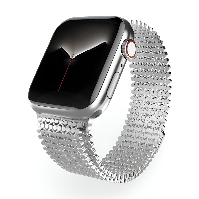 Bracelet Apple Watch en acier inoxydable argenté à mailles fines pour homme, modèle Galixo.