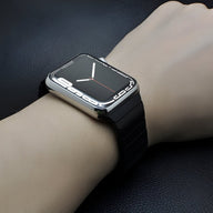 Bracelet Apple Watch noir en acier inoxydable avec maillons larges, pour homme, modèle Juno.