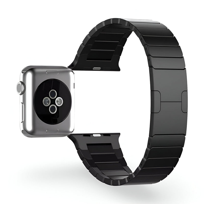 Bracelet Apple Watch noir en acier inoxydable, style maillons larges, pour homme, modèle Juno.