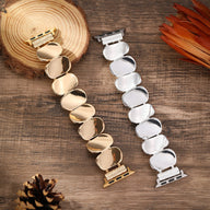 Bracelet Apple Watch en alliage métallique, maillons ovales, finition or et argent, pour femme.