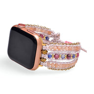 Bracelet Apple Watch femme multicolore en corde tressée et pierres naturelles, modèle Onyxia.