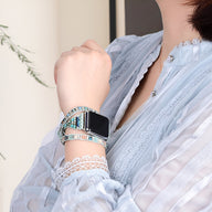 Bracelet Apple Watch bleu en cristal, double tour élégant pour femme, modèle Nexa.