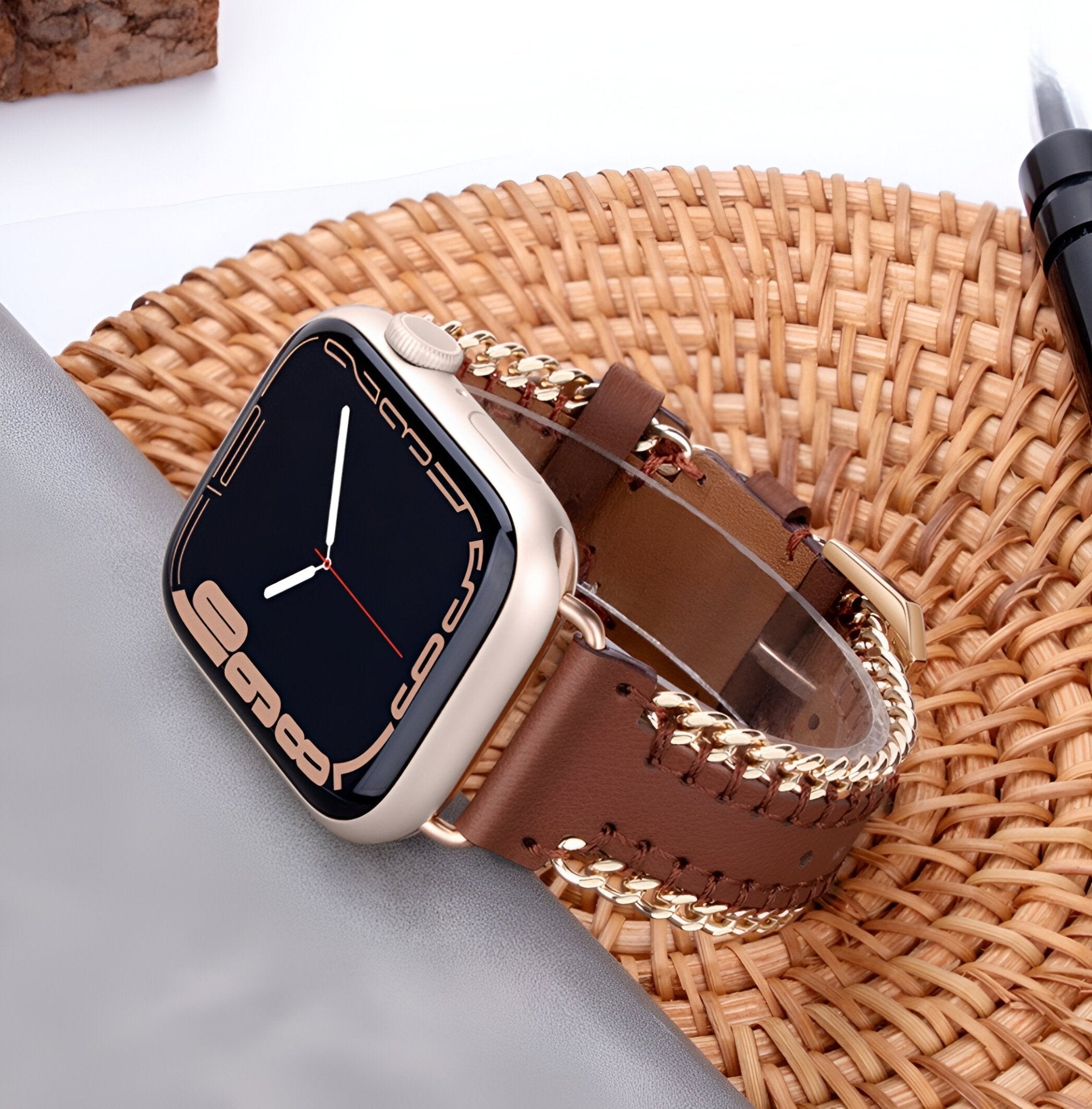 Bracelet de montre connectée, Apple Watch, en cuir, à chaîne, modèle Zéyou - La Boutique du Bracelet