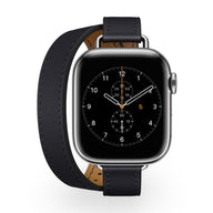 Bracelet Apple Watch cuir noir à double tour style élégant pour femme modèle Ermione.