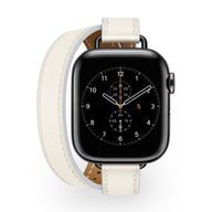 Bracelet Apple Watch double tour en cuir blanc cassé, élégant et fin, modèle Ermione.