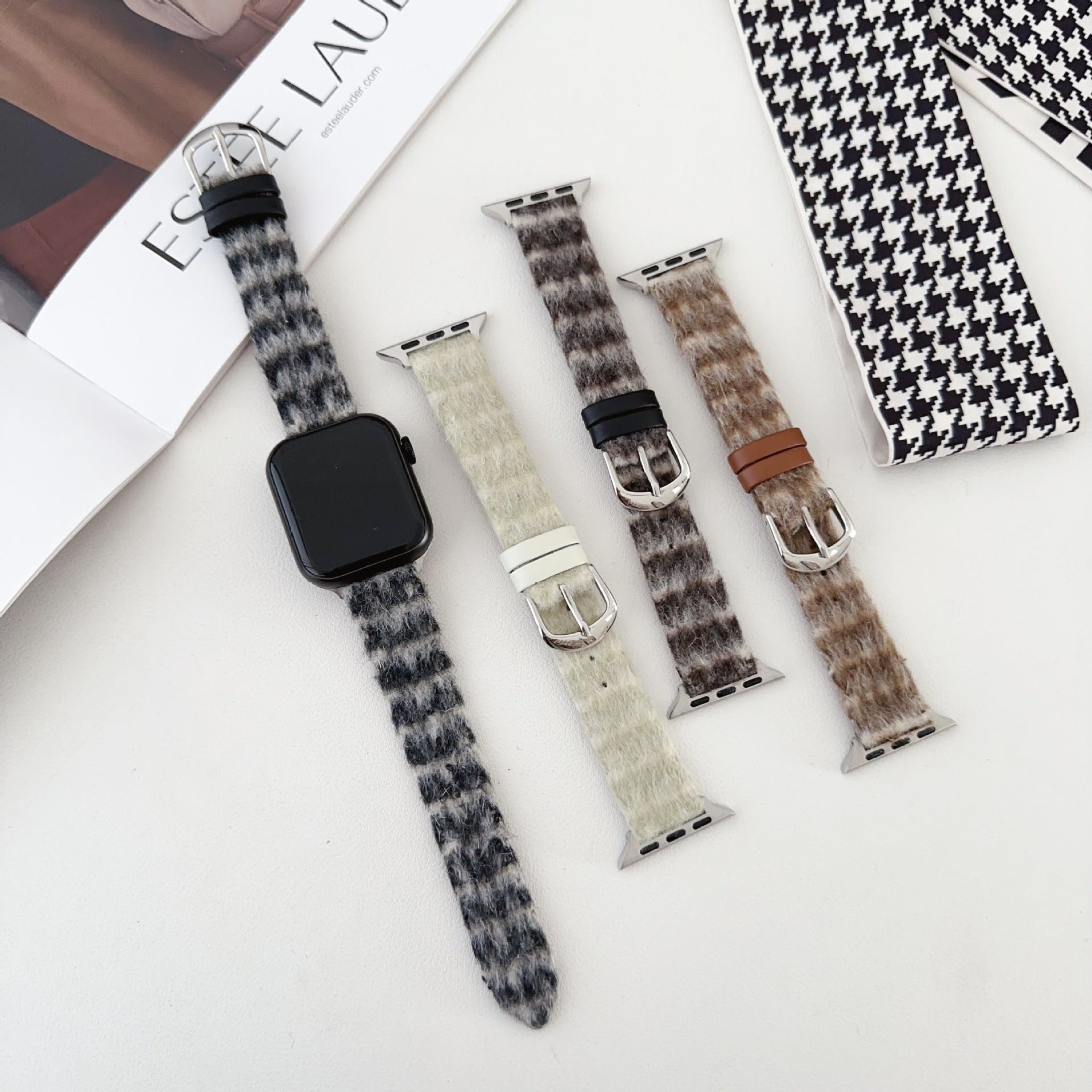 Bracelet de montre connectée, Apple Watch, en cuir et laine, pour femme, modèle Gryphan - La Boutique du Bracelet