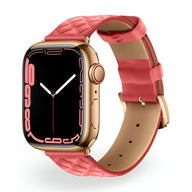 Bracelet Apple Watch en cuir rouge tressé, boucle dorée, style mixte, taille 38 à 42 mm.