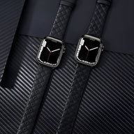 Bracelet Apple Watch en cuir noir tressé, modèle Vyra, ajustable, style mixte.