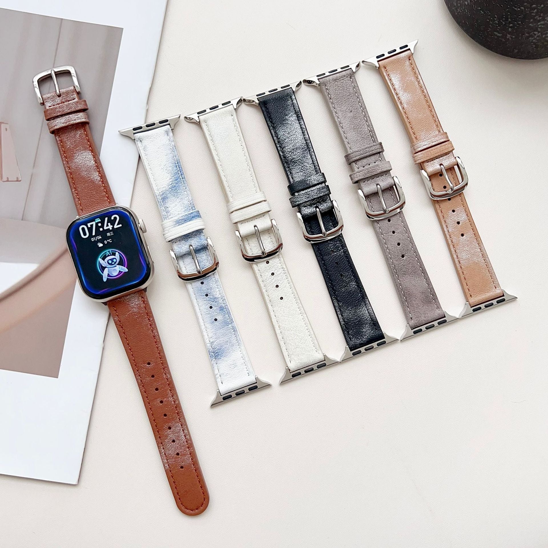 Bracelet de montre connectée, Apple Watch, en cuir, pour femme, modèle Cerys - La Boutique du Bracelet