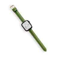 Bracelet Apple Watch en cuir vert pour femme avec boucle argentée, modèle Dexa, taille 38-42 mm.