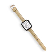 Bracelet en cuir beige pour Apple Watch taille 38 à 42 mm avec boucle argentée.
