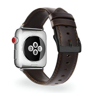Bracelet Apple Watch en cuir marron foncé avec boucle noire, style Bryzo homme, 38-42 mm.