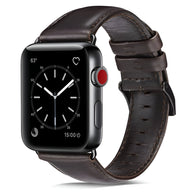 Bracelet Apple Watch en cuir marron foncé pour homme avec boucle argentée, style classique Bryzo.