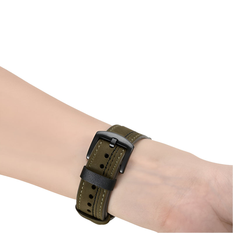 Bracelet Apple Watch en cuir kaki foncé pour homme avec boucle noire, style Lazio.