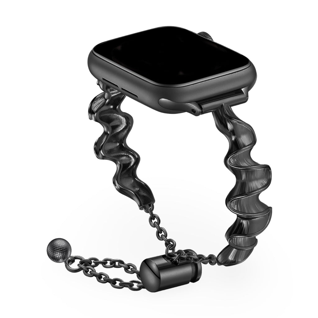 Bracelet torsadé noir en métal pour Apple Watch avec fermeture réglable femme modèle Estela.