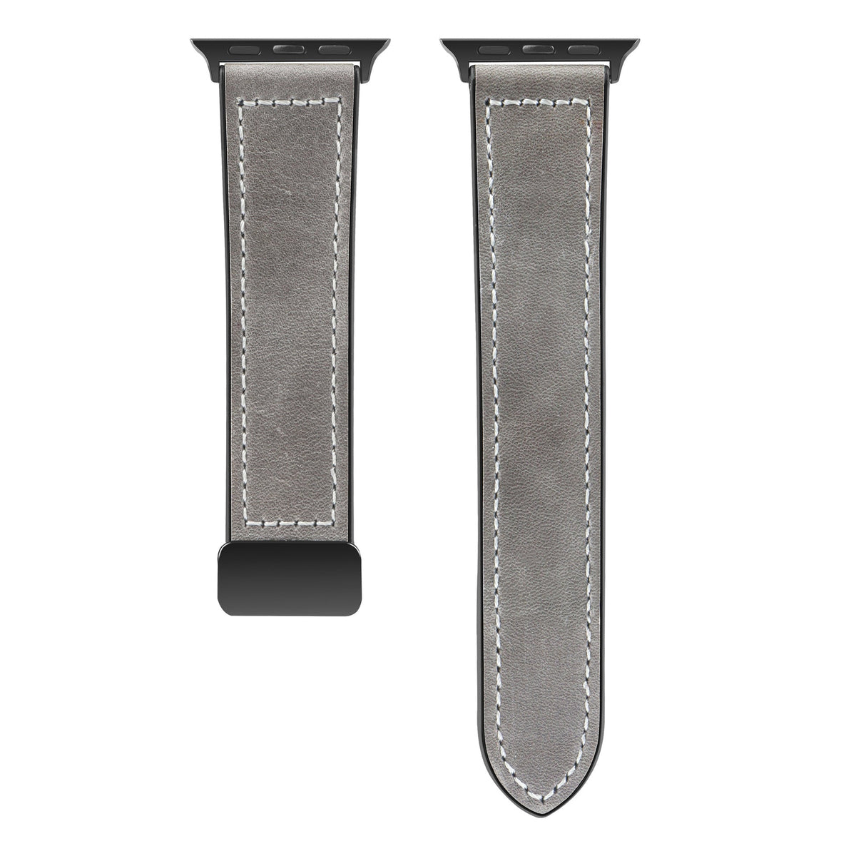 Bracelet Apple Watch gris foncé en microfibre avec coutures blanches, modèle mixte Kaelith.
