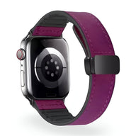 Bracelet Apple Watch microfibre violet avec boucle noire, taille moyenne unisexe.