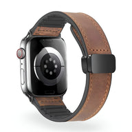 Bracelet Apple Watch marron en microfibre avec boucle noire, style mixte, modèle Kaelith.