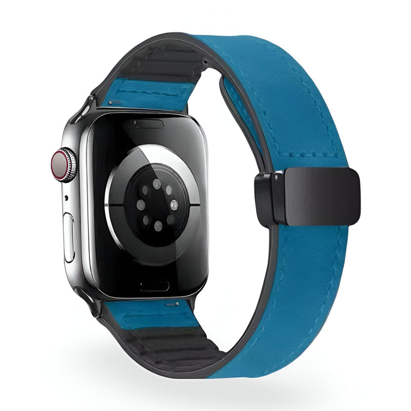 Bracelet Apple Watch en microfibre bleu, mixte, boucle noire, pour 38 à 42 mm.
