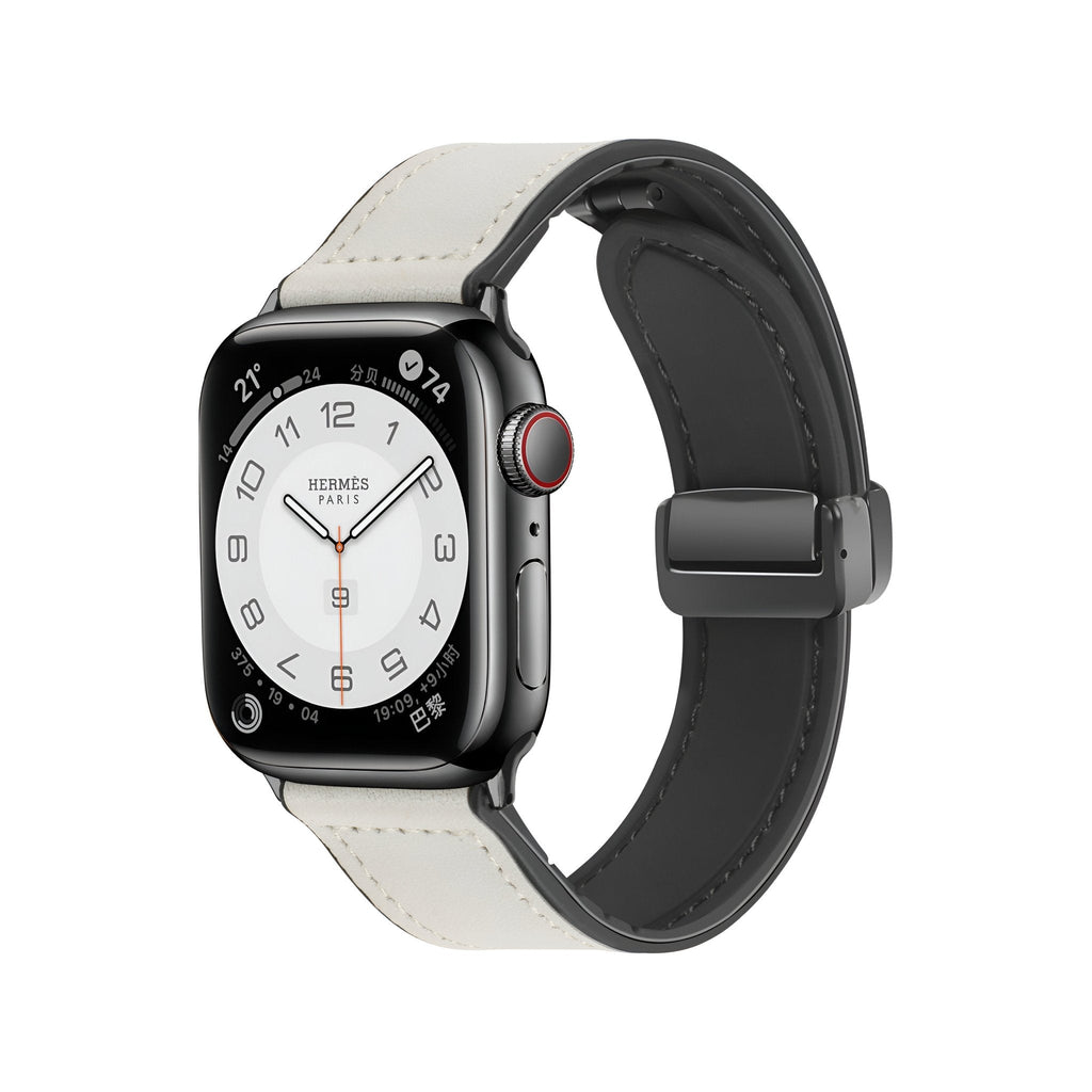 Bracelet Apple Watch mixte en microfibre blanc avec boucle noire pour 38-42 mm.
