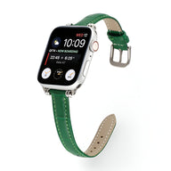 Bracelet vert en microfibre pour Apple Watch avec boucle métallique argentée, modèle Rynara femme.