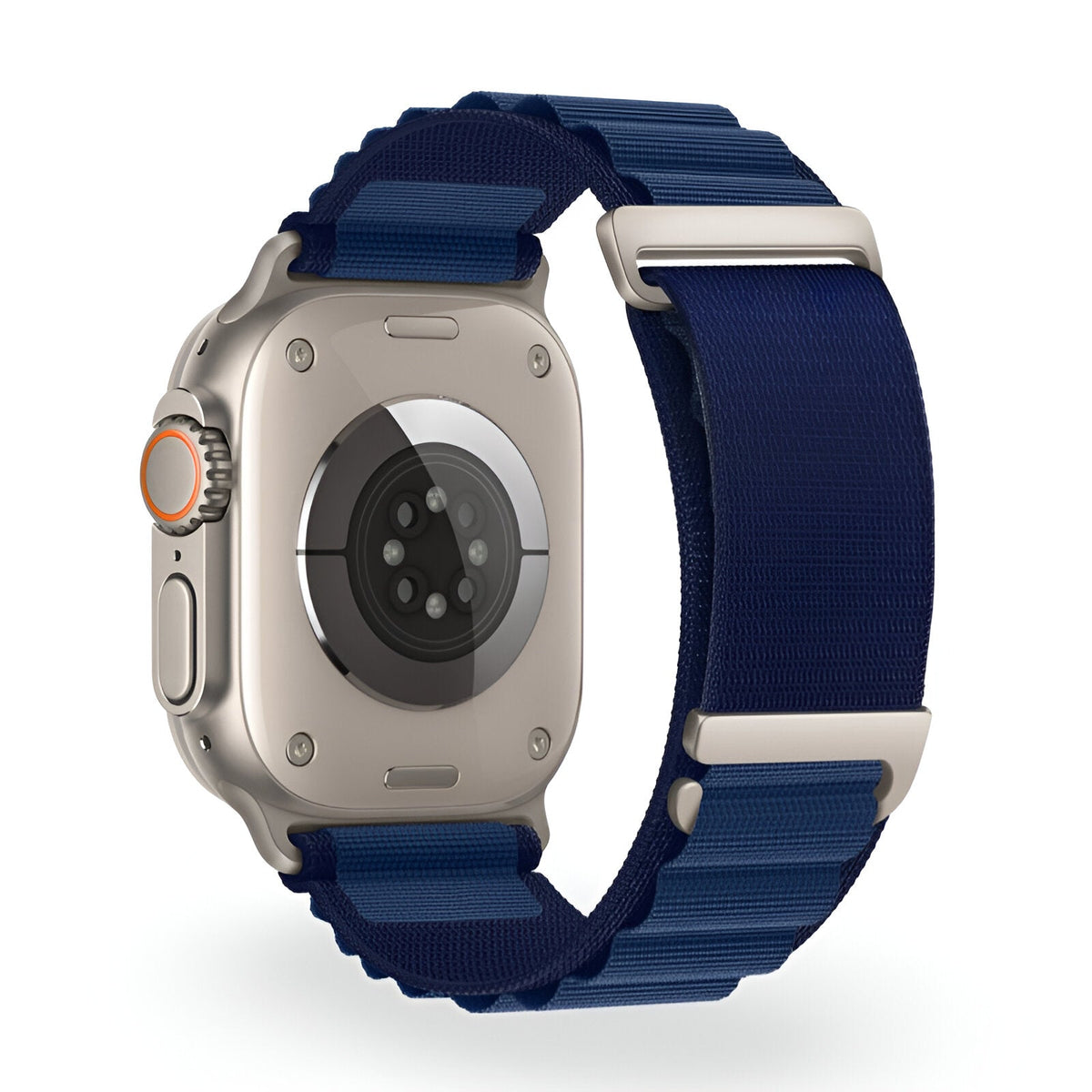 Bracelet Apple Watch en nylon bleu marine à boucle alpine, mixte, modèle Zane, taille grande.