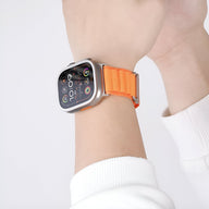 Bracelet Apple Watch en nylon orange à boucle alpine, style mixte, large ajustable.