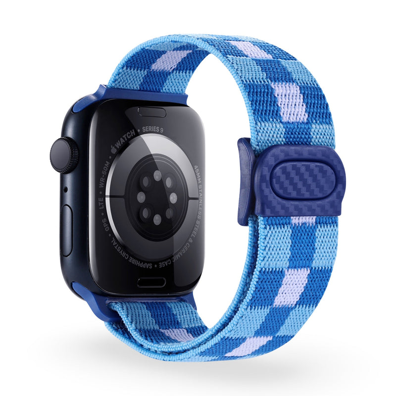 Bracelet Apple Watch en nylon bleu à carreaux, boucle ajustable, style mixte Kyris.