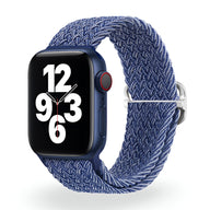 Bracelet Apple Watch en nylon tressé bleu, style boucle souple, pour modèle mixte.