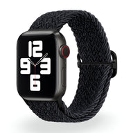 Bracelet Apple Watch en nylon tressé noir, style mixte, boucle ajustable.
