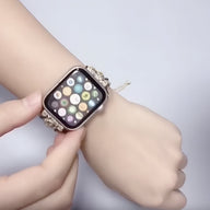 Bracelet Apple Watch femme en nylon multicolore avec cristaux brillants, ajustable et élégant.