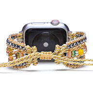 Bracelet Apple Watch multicolore en nylon tressé avec perles cristal et fermoir ajustable pour femme.