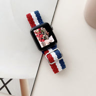 Bracelet Apple Watch nylon tricolore bleu blanc rouge modèle Jex pour 38-42 mm.