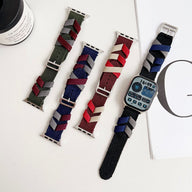 Bracelet Apple Watch en nylon tressé noir, bleu, rouge et vert, style mixte, modèle Nari.