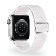 Bracelet Apple Watch en nylon blanc tressé, modèle Zyra, boucle argentée, taille 38-42 mm.