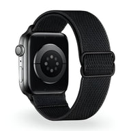 Bracelet Apple Watch noir en nylon tissé avec boucle ajustable modèle Zyra.