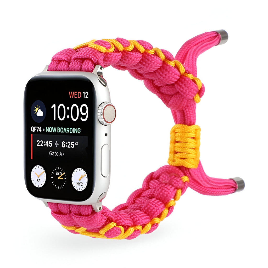 Bracelet Apple Watch en nylon tressé rose et jaune modèle Radan pour 38 à 42 mm.