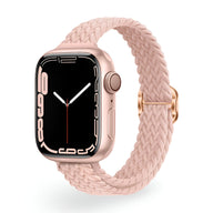 Bracelet Apple Watch en nylon tressé beige clair, élégance féminine, taille ajustable pour 38-42 mm.