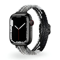 Bracelet Apple Watch en nylon tressé multicolore gris clair, gris foncé et noir, style Jax.