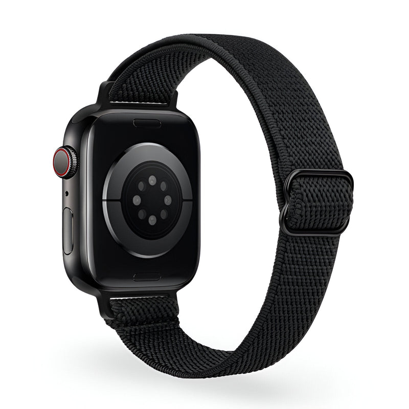 Bracelet Apple Watch femme en nylon tissé noir modèle Azura, boucle réglable.